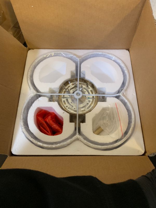 Photo 1 of Audickic Gold Semi Flush Mount Ceiling Lights, 14" 4-Light Ceiling Light Fixtures with Fabric Shade in Quatrefoil Shape, Farmhouse Brass Drum Lighting for Kitchen Hallway Bedroom, AD-22007-4SF-GD