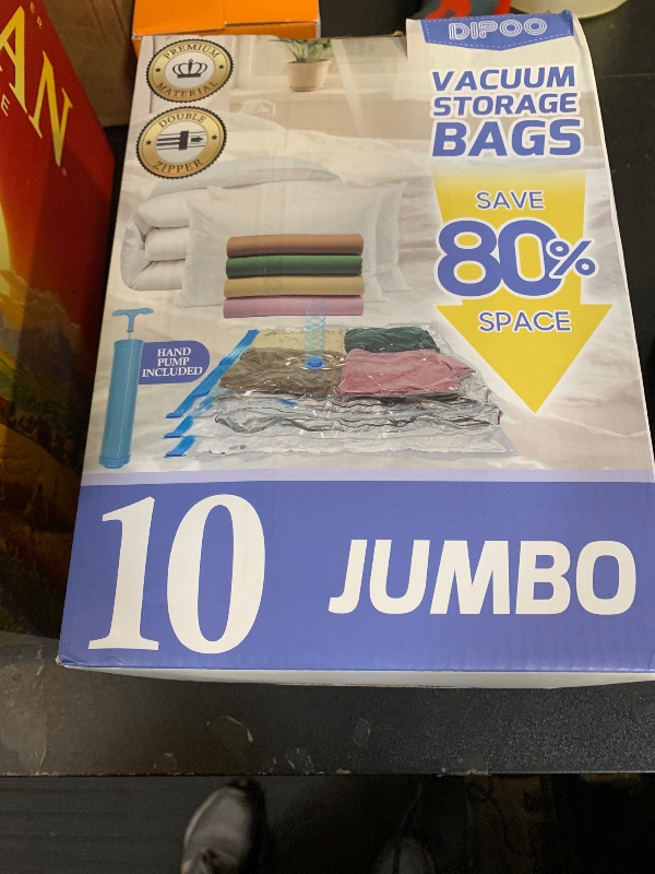 Photo 1 of 10 Pack Jumbo Vacuum Storage Bags with Hand Pump, 80% Storage Space Saving, Sturdy Leak-Free Space Saver Vacuum Seal Bags for Clothing, Vacuum Compression Bags for Travel Lugggage Blankets Comforters