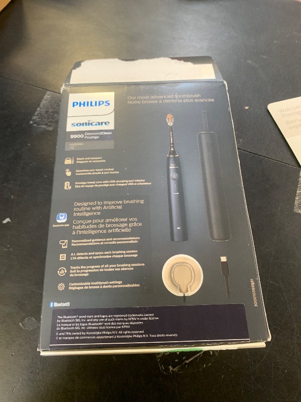 Photo 1 of Philips Sonicare DiamondClean 9900 Prestige Electric Toothbrush - with SenseIQ Technology and Advanced AI App, 5 Brushing Modes, 3 Intensity Levels, Charging Travel Case,Midnight Blue, Model HX9990/12