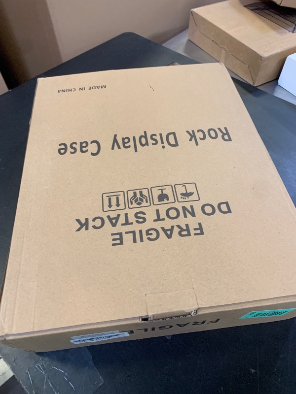 Photo 1 of **USED, DAMAGED** KCRasan Adjustable Rock Display Case - Wooden Crystal Organizer for Stones Storage - Rock Collection Box with Shelves for Agate Opal Crystal Stone Arrowheads Spear Points Rocks Small Black