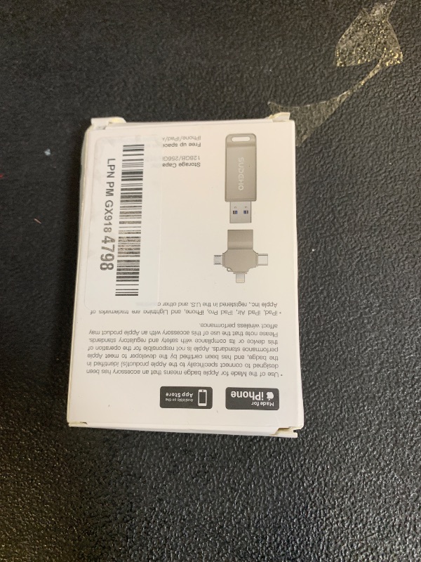 Photo 1 of MFi Certified Photo Stick 128GB USB Flash Drive for iPhone, 4 in 1 External Memory Thumb Drive for Picture Video Saver and Backup, High Speed Memory Stick USB Drive for iPhone/iPad/Android/PC (Silver)