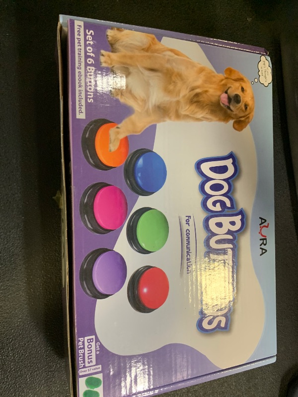 Photo 1 of A-URA Dog Buttons for Communication with Non-Slip Mat, HD Sound 30s Recordable Dog Talking Button Set with Training Guide eBook and 24 Stickers, Pet Talking Buttons for Dog Speaking (6pc)