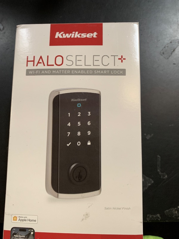 Photo 1 of Kwikset Halo Select Plus Satin Nickel Touchscreen Apple Home Keys Tap-to-Unlock, Wi-Fi and Matter Enabled Smart Lock Deadbolt with Door Status Sensor and Intrusion Detection