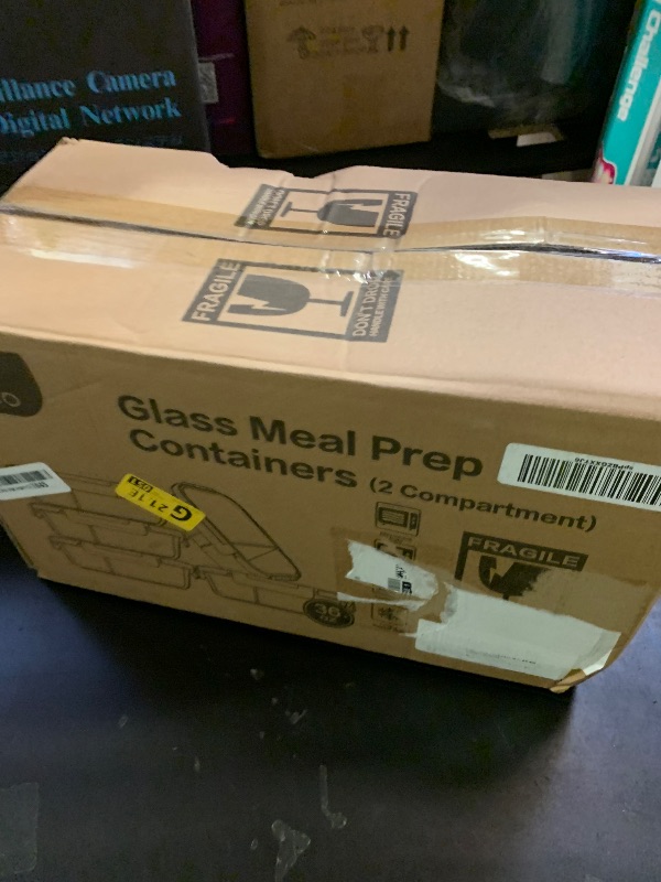Photo 1 of [5-Pack,36 Oz]Glass Meal Prep Containers 2 Compartments Portion Control with Upgraded Snap Locking Lids Glass Food Storage Containers, Microwave, Oven, Freezer and Dishwasher (4.5 Cups, White)