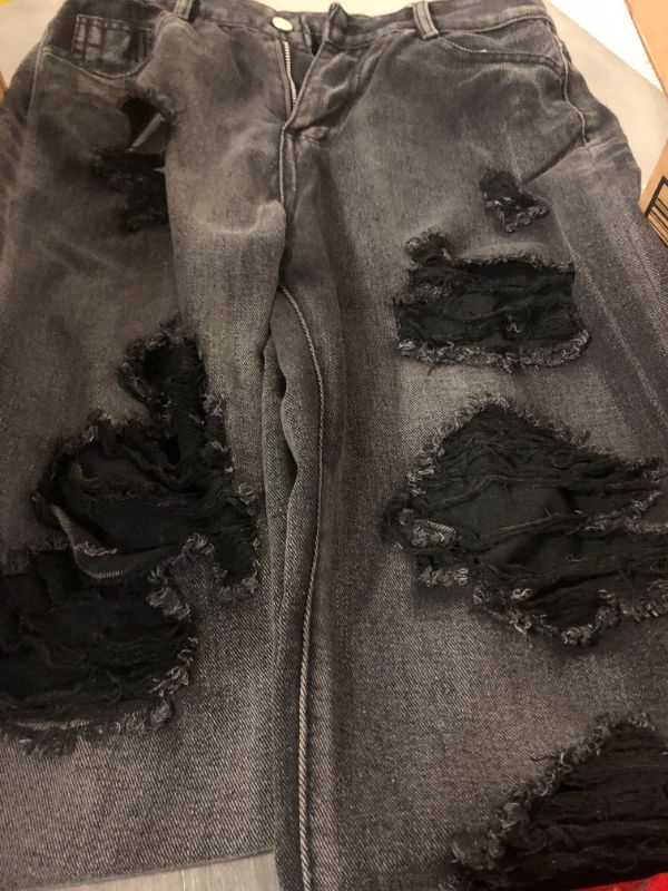 Photo 1 of "DUDADA FASHION AUTHENTICITY" Women's 2026 Wide Leg Jeans Distress Mid Waist Denim Pants Vintage Y2K Trousers(Black,L)