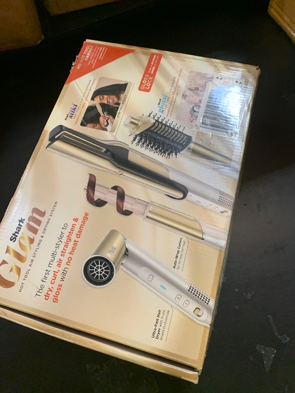 Photo 1 of Shark Glam Ceramic & Powerful Air Styling & Drying System, with Silki Straightener & Shark Glossi Air Glosser, for Drying, Curling, Straightening & Glossing, Gold, HD6051S (Straight & Wavy Hair)