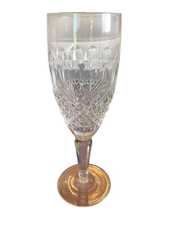 View 2 of (4)PCS WATERFORD CRYSTAL COLLEEN TALL STEM FLUTED CHAMPAGNE GLASS DIAMOND CUT PATTERN H7"