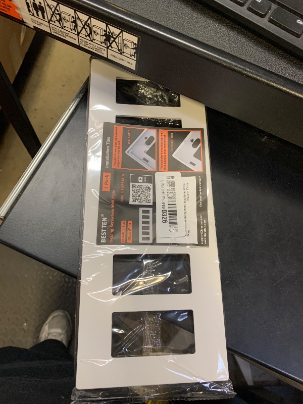 Photo 1 of 1 Pack BESTTEN 6-Gang Screwless Wall Plate, Decorator Outlet Cover, USWP4 Glossy Off White, Wallplate for Light Switch, Dimmer, GFCI, USB Receptacle, H4.69” x L12.0”, ETL Listed