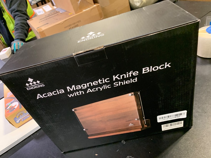 Photo 1 of ENOKING Magnetic Knife Block with Acrylic Shield 12 x 9 Inches, Double Side Kitchen Knife Holder without Knives- Acacia Wood Universal Knife Storage Organizer with Powerful Magnet for Kitchen Counter
