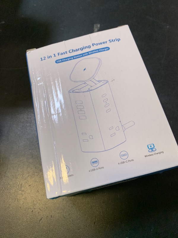 Photo 1 of Flat Plug Surge Protector Tower, TenTrend Power Strip Tower with Surge Protection, 3 AC Outlets & 8 USB Ports, 5FT Extension Cord, 115W Total Fast Charging Tower for Multiple Devices