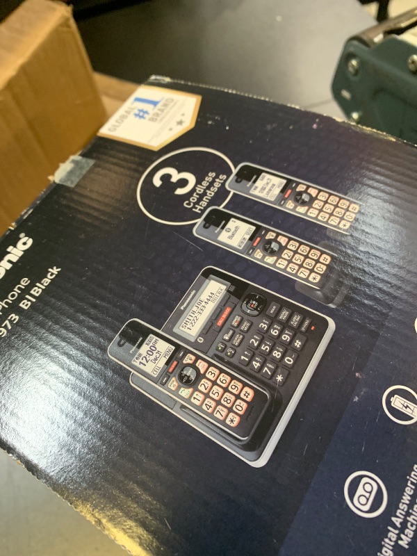 Photo 1 of Panasonic Cordless Phone with Advanced Call Block, Link2Cell Bluetooth, One-Ring Scam Alert, and 2-Way Recording, Phone with Answering Machine, 3 Handsets - KX-TGF973B (Black/Silver Trim)