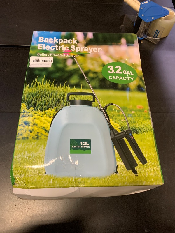Photo 1 of 3.2 Gallon Battery Powered Backpack Sprayer, Upgraded Electric Back Pack Sprayer with 3 Spray Speed, Battery Indicator, Rechargeable Handle, 41" Telescopic Wand, 5 Mist Nozzles, for Lawn and Garden