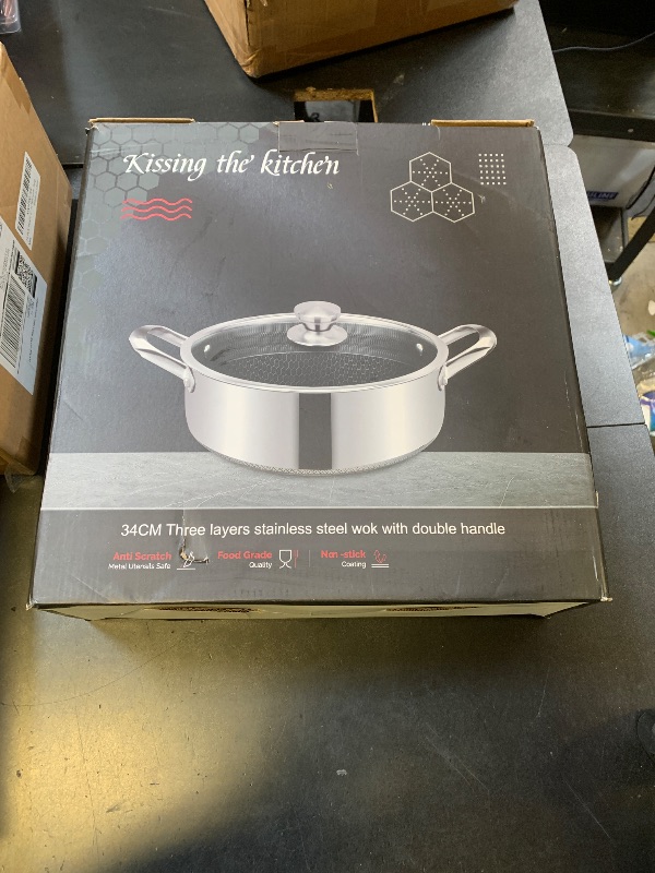 View 2 of Toutrop Stainless Steel 7QT Saute Pan 14 Inch Deep Frying Pan with Lid Nonstick,Hybird Induction Cooking Pan,PFOA Free Cookware,Large Skillets