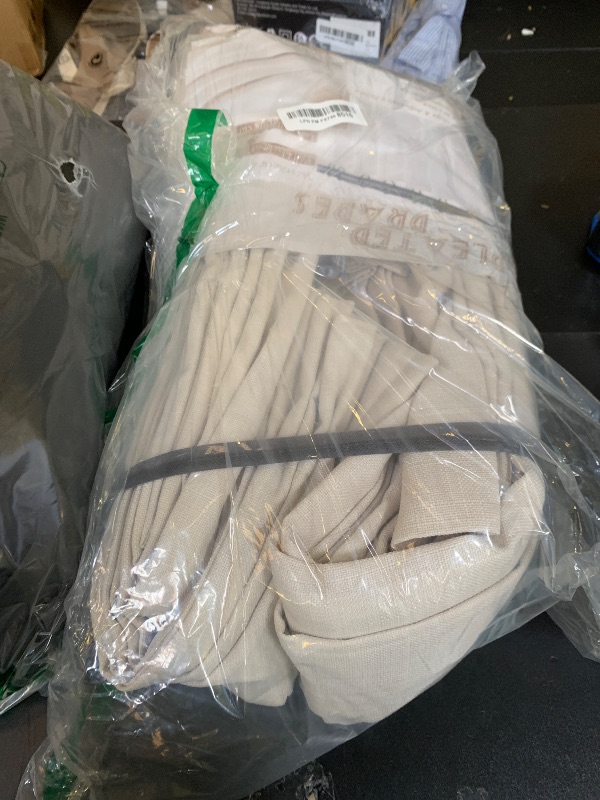 Photo 1 of Memory Trained Pinch Pleated Cream 104 Inch Long Curtains 2 Panels Set for Office, Full Blackout Two Layer Heavy Linen Blend Sound Dampening Heat Blocking Textured Curtain & Drapes for Large Windows