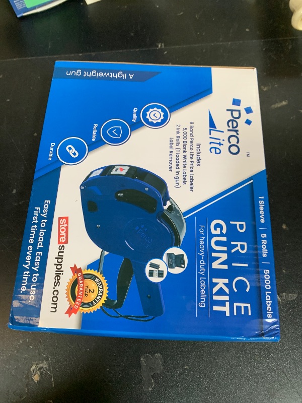 Photo 1 of Perco Lite 1 Line Price Gun with Price-Marking Labels Kit — Includes 5,000 Blank White Labels, 1 Gun Clip, 2 Ink Rollers — 1 Ink Roll & Labels Preloaded — Ideal for Retail Pricing, Inventory, and More