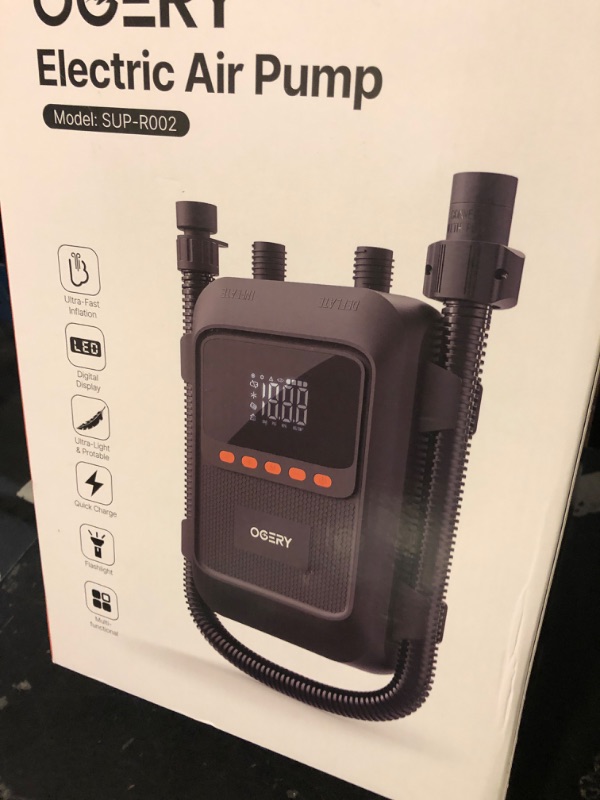 Photo 1 of OGERY Paddle Board Electric Pump with Safe & 30% Faster Dual Stage Inflation & Deflation, Up to 20PSI, Smart Auto-Off and Powerful Rechargeable Compact Air Pump for Sup Inflatable Beds Tent Boats