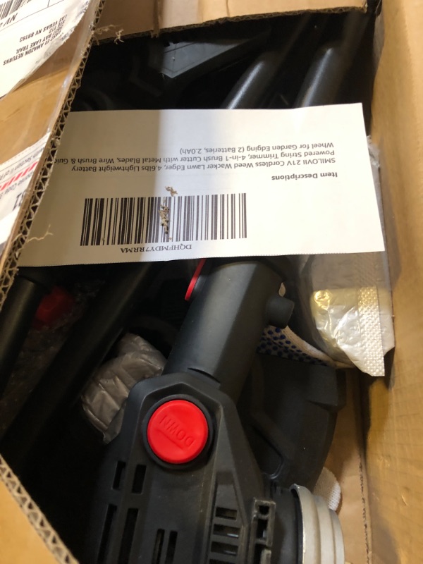 Photo 1 of SMILOVII 21V Cordless Weed Wacker Lawn Edger, 4.6lbs Lightweight Battery Powered String Trimmer, 4-in-1 Brush Cutter with Metal Blades, Wire Brush & Guide Wheel for Garden Edging (2 Batteries, 2.0Ah)