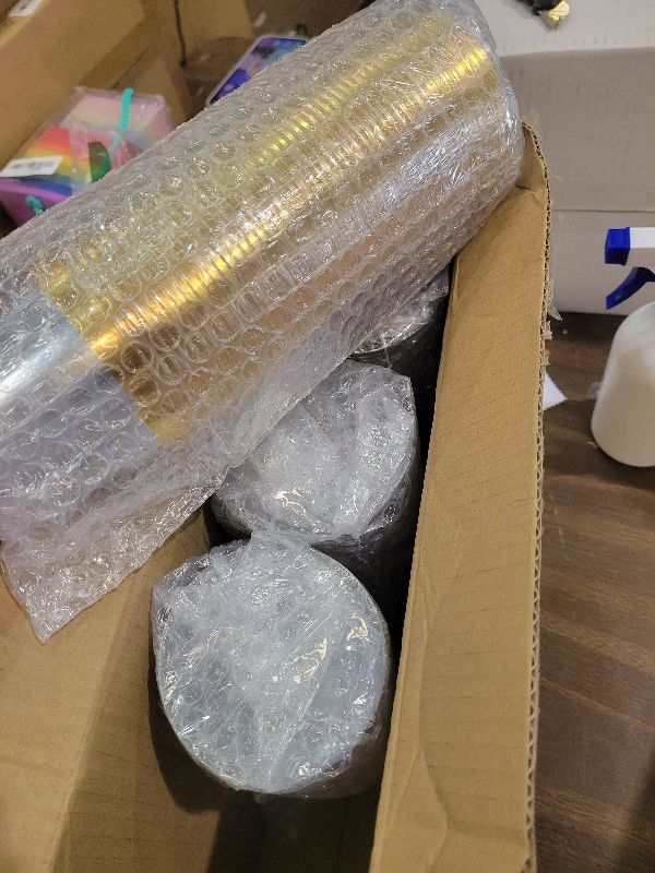 Photo 1 of [200 Pack] 9oz Clear Plastic Cups with Gold Rimmed Sturdy & Food Safe Disposable Wine Glasses Party Wedding Cups Disposable Drinking Cups Plastic Cocktail Glasses for Wine, Juice & Cold Beverages