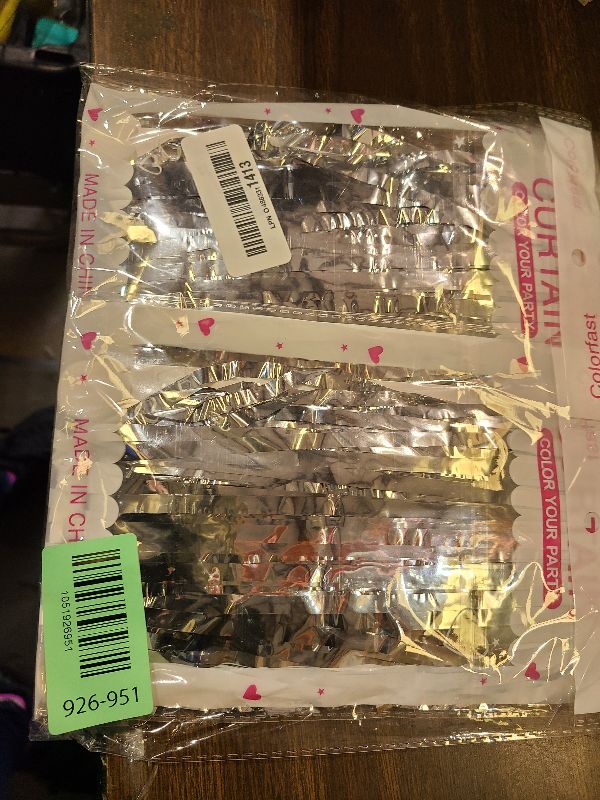 Photo 1 of 2 Pack Foil Curtain Backdrop Silver Metallic Tinsel Foil Fringe Curtains Photo Booth Props for Birthday Wedding Engagement Baby Shower Bachelorette Christmas Holiday Celebration Party Decorations