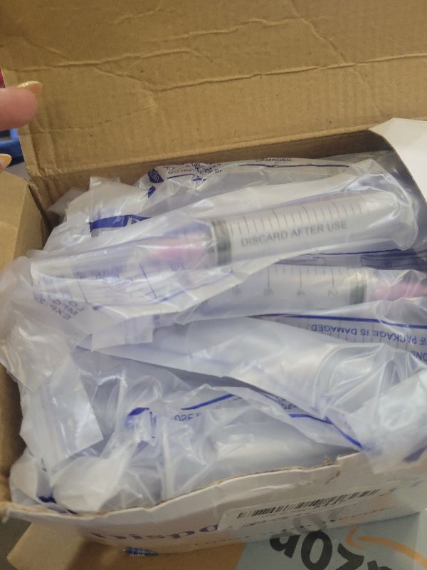 Photo 1 of 100 Pack - 10ml/cc Luer Lock Plastic Syringe with Needle 18Ga, Lab Measuring Tools for Industrial Dispensing, Science Lab and Plant Injection Supplies