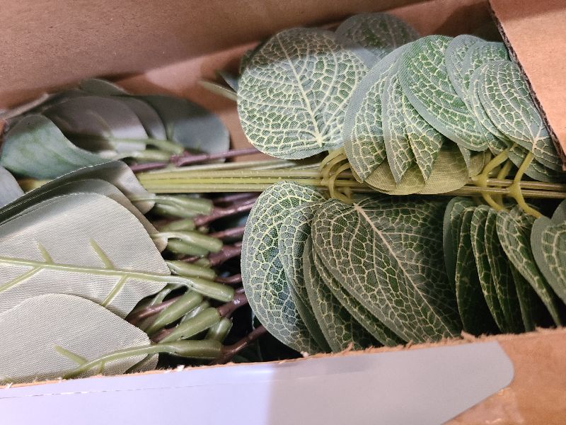 Photo 1 of 150 Pcs 4 Kinds Mixed Artificial Eucalyptus Leaves Stems Bulk Fake Silver Dollar Eucalyptus Bundle Faux Plants Greenery for DIY Bouquets Floral Arrangement Wedding Engagement Party Decor