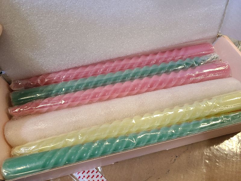 Photo 1 of 10 Inch Dopamine-Color Spiral Taper Candles for Home Decoration, 12 Pack Cream Twisted Candlesticks for Dinner Party Wedding Holiday
