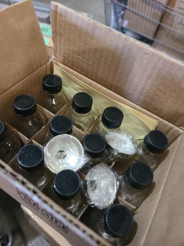 Photo 1 of 12 Pack, 2 oz Small Clear Glass Bottles w/Lid & 3 Funnels - 60ml Boston Shot Bottles for Health, Immunity, Potion, Wellness, Sample, Ginger, Juice - Mini Personal Care & Beauty Travel Bottle