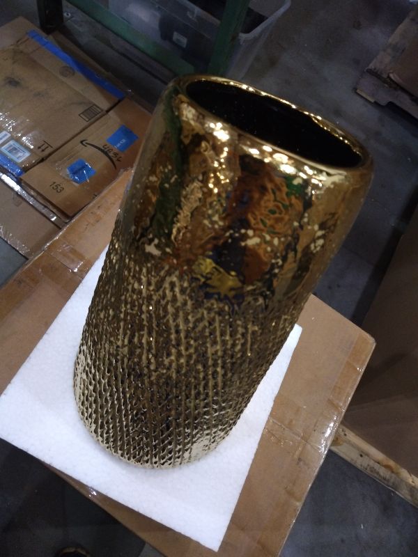 Photo 1 of 10.2" Ceramic Flower Vintage Vase - Gold Textured Metal Ceramic Vase for Farmhouse Modern Home Decor Pampas Grass Centerpieces Living Room Bedroom Office Decoration