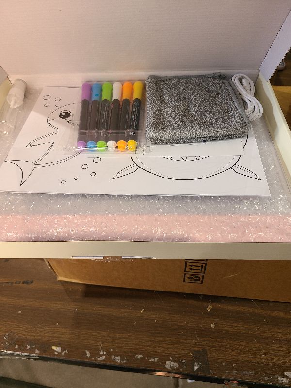 Photo 1 of 16-Inch Rechargeable Doodle Glow LED Note Board, 7-Color Light Modes, Neon Art Dry Erase Light Up Drawing Pad with Built-in Stand, Sketching Gift Toy for Kids/Girls/Teens, 5 Markers & Tracing Book