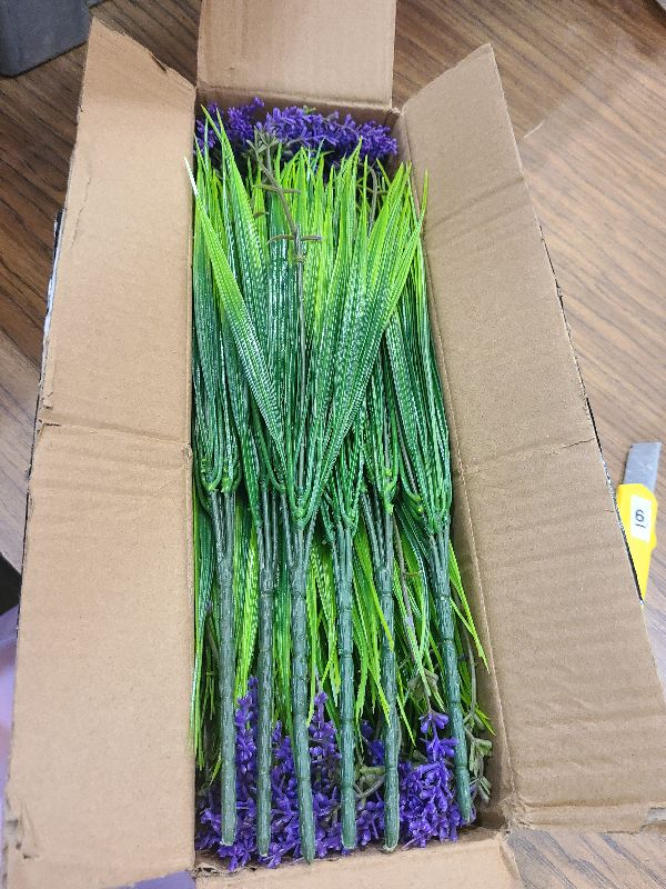 Photo 1 of 12 Bundles Artificial Grass Fake Plants?Outdoor Fake Monkey Tail Grass with Flowers for Pot UV Resistant Lavender Patio Garden Porch Home Window Hanging Planter Decor Faux Plastic Shrubs(Puper+Green)