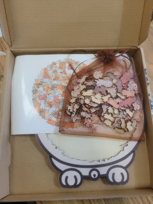Photo 1 of 135-Piece Mailard/Macaron/Wooden/Morandi-Colored Cat Shaped Wooden Jigsaw Puzzle for Adults, Cute Animal Cats Decorative with Adorable Cats Outlines Framed and Acrylic Cover, Home Decor & Gift