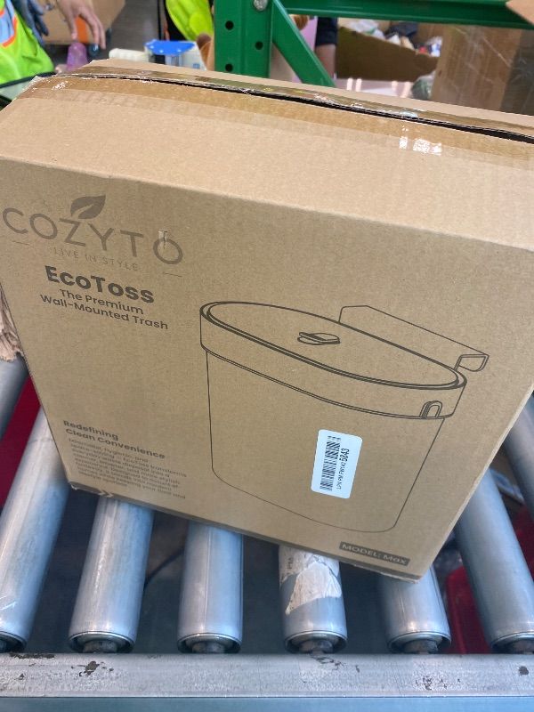 View 3 of COZYTO EcoToss Exo Wall-Mounted Trash Can – White Pearl, Dual-Lid Slim Bin with No-Drill Mounting, Odor-Control Lid for Kitchen, Bathroom, RV, Small Spaces, 9.4L