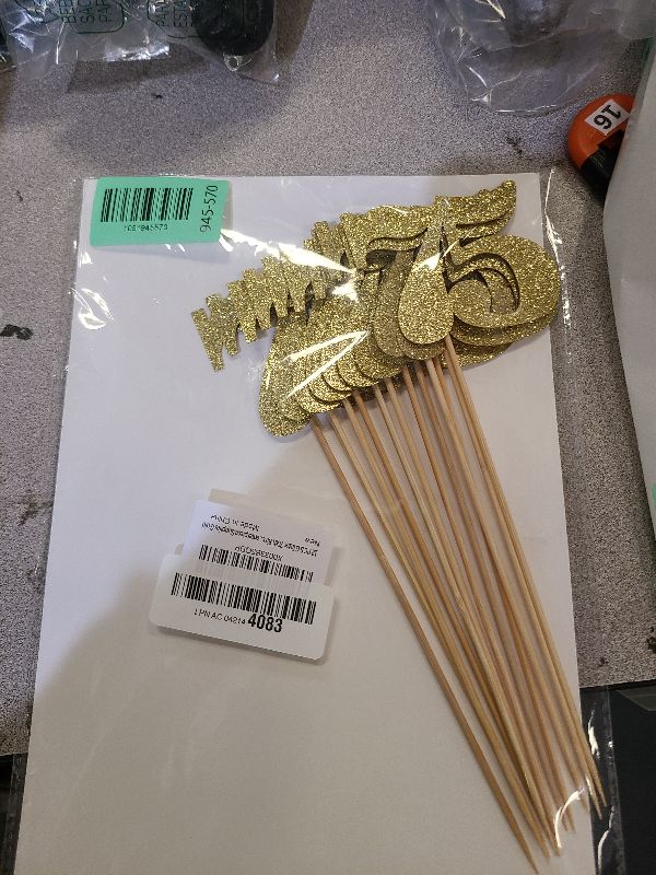 Photo 1 of 12 PCS Glitter Number 75 Centerpiece Sticks 75th Birthday Cake Toppers Seventy Five Table Flower Topper Decorations for 75th Birthday Anniversary Party Centerpiece Supplies Gold