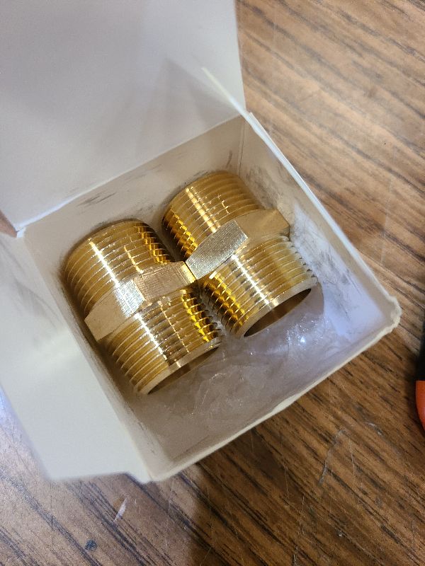 View 2 of 2 Pieces Brass Pipe Fitting 3/4 x 3/4 Inch NPT Brass Hex Nipple Male Pipe Adapter, Straight Connector Fitting