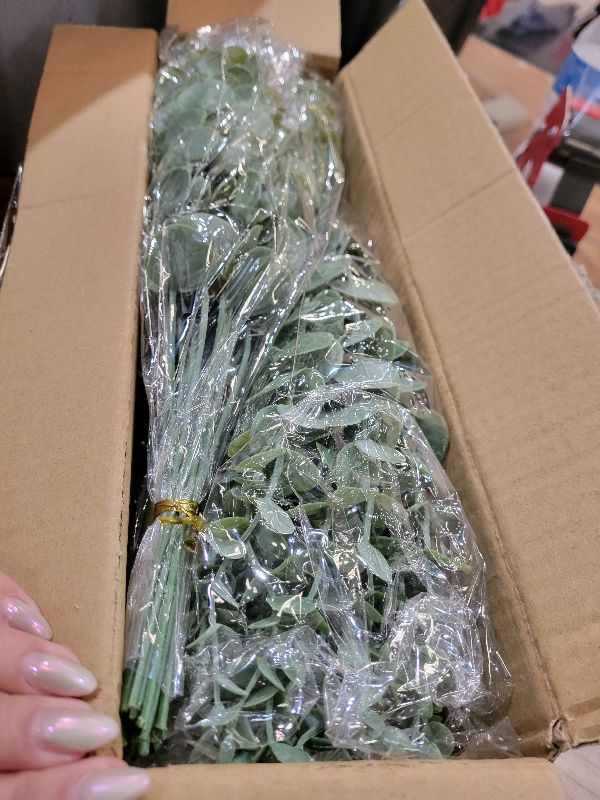 Photo 1 of 110 Pcs 7 Kinds Mixed Artificial Eucalyptus Stems and Faux Flowers,Fake Silver Dollar Eucalyptus Leaves Stems Bulk Real Touch Leaf Branches for DIY Bouquets Floral Arrangement Wedding Home Decor