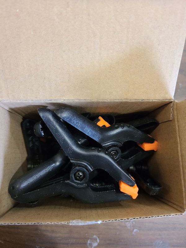 Photo 1 of 12 Pack Plastic Spring Clamps, 3.5inch Small Heavy Duty Clips for Crafts, Backdrop Stand, Woodworking, Photography Studios (Black)