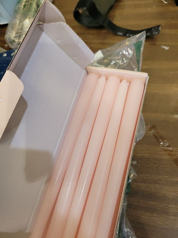 Photo 1 of 10 Inch Pale-Pink Taper Candles for Home Decoration, 10 Pack Unscented Candlesticks for Dinner Wedding Party, Smokeless and Dripless Candle Sticks