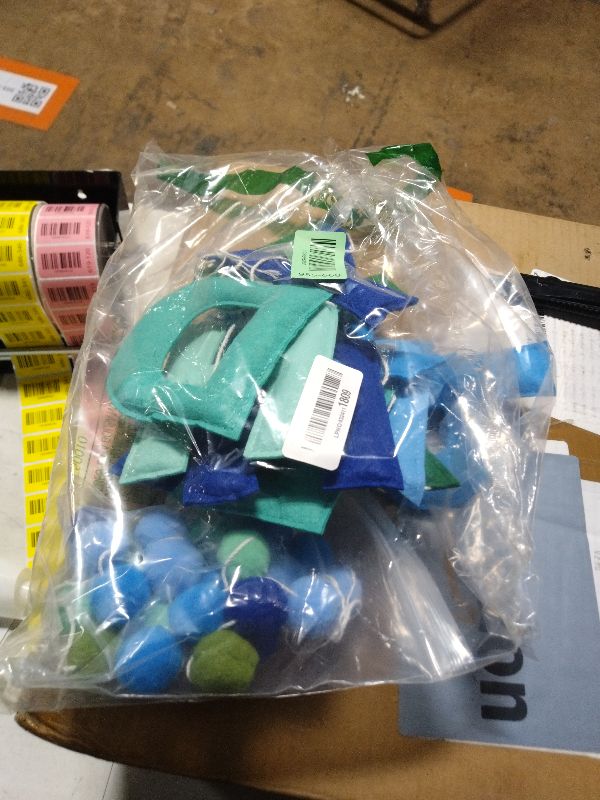 Photo 1 of 2 PCS Pre-Strung 3D Felt Happy Birthday Banner - Reusable Blue and Green Happy birthday Decorations Sign,Handmade Wool Felt Ball Garland, Pom Pom Garland, Party Decor, Photo Prop