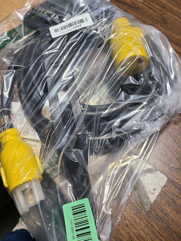 Photo 1 of 15 Feet NEMA L5-30P/L5-30R Generator Extension Cords?30 Amp 3 Prong Generator Cord?125V?10 Gauge SJTW Cable Generator Locking Power Cord and The Cable UL Certification,Yellow