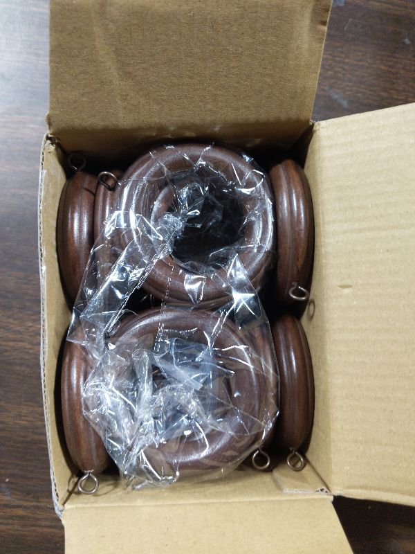Photo 1 of 16 Pack Curtain Rod Rings Wooden with Drapery Clips 2.95 Inch Outer Diameter Beech Wood Carved Drapes Rings 1.7 Inch Interior Diameter for 1-1.5 Inch Curtain Rod Pole (Black)