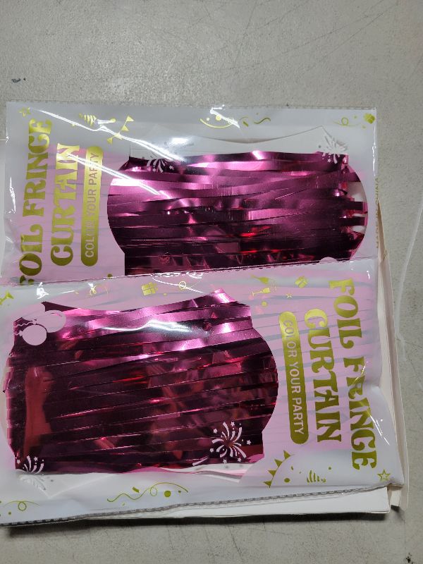 Photo 1 of 2 Pack Pink Party Decorations, 3.28 FT x 7.05 FT Pink Backdrop, Metallic Tinsel Backdrop Fringe Curtains Backdrop Curtains, Photo Backdrop Party Supplies Birthday Party Decorations