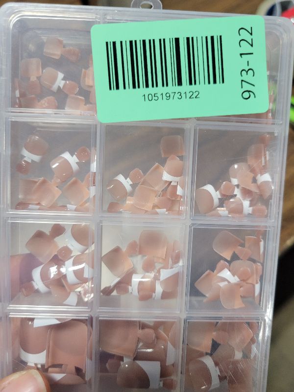 Photo 1 of 150pc White French Tips Press on Toenails Women Fake Toe Nails with Glue Tab, Brown Toe Nail Press ons Nails Short Square Fake Toenails French Toes Nail Tip Glue Toenail Stick Acrylic Toes Nails Kit