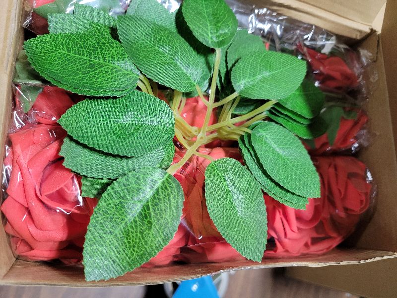 Photo 1 of 150 Pieces Artificial Roses Flowers Bulk Fake Roses with Long Stem Faux Bridal Flower Bouquets for DIY Wedding Centerpiece Arrangements Bridal Shower Party Home and Office Decor(Red)