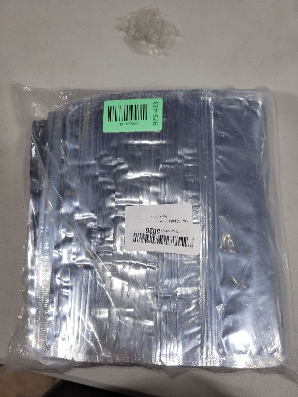Photo 1 of 100-pack 9.5” x 14.6” Large Stand Up Mylar Bags with Clear Window 1 Gallon Resealable Foil Pouches for Food Storage Smell Proof Edible Packaging Bag for Small Business Bulk, Silver