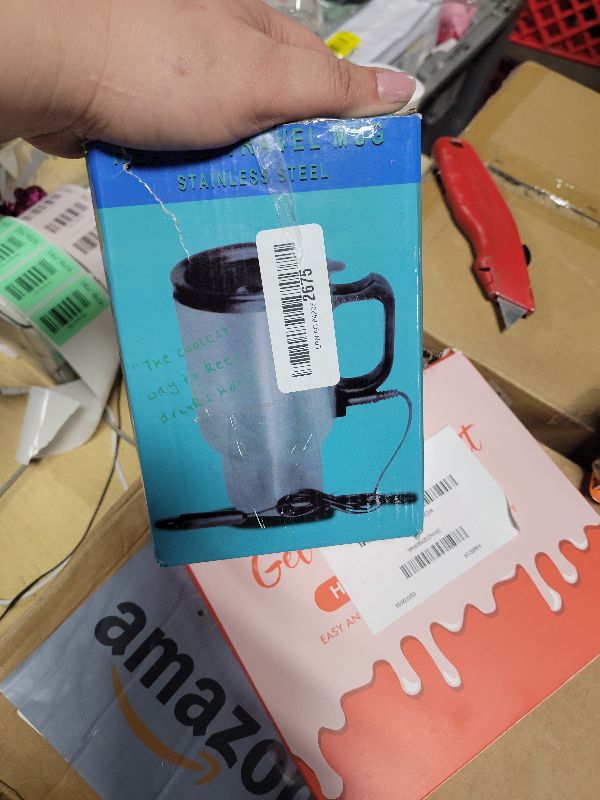 Photo 1 of 12v Car Heated Mug, 450ml Stainless Steel Travel Heated Mug, Portable Vacuum Insulation Car Mug, Universal for 12v Power Supply Car