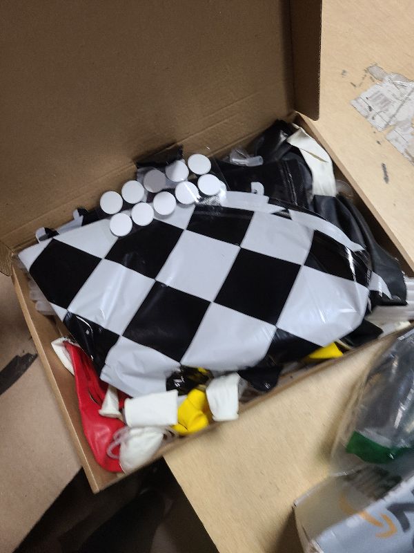 Photo 1 of 18" Race Cars Foil Balloons Stand Kit 4 Set, Sports Checkered Birthday Party Decorations Flags Balloons for for Race Fans Kids Boy Supplies