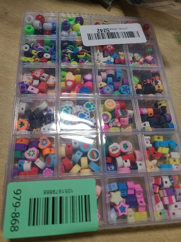 Photo 1 of 1000PCS Polymer Clay Beads Bracelet Making kit, 24 Style Cute Fun Beads Fruit Flower Animal Cake Butterfly Heart Beads Charms for Jewelry Necklace Earring Making DIY Accessories for Women Girls