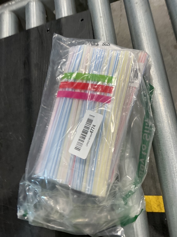 Photo 1 of [200 Pack] 8.5" High Flexible Plastic Straws,Bendable Disposable Drinking Straws -Striped Assorted Colors for Home Use Milk Juice Drinks