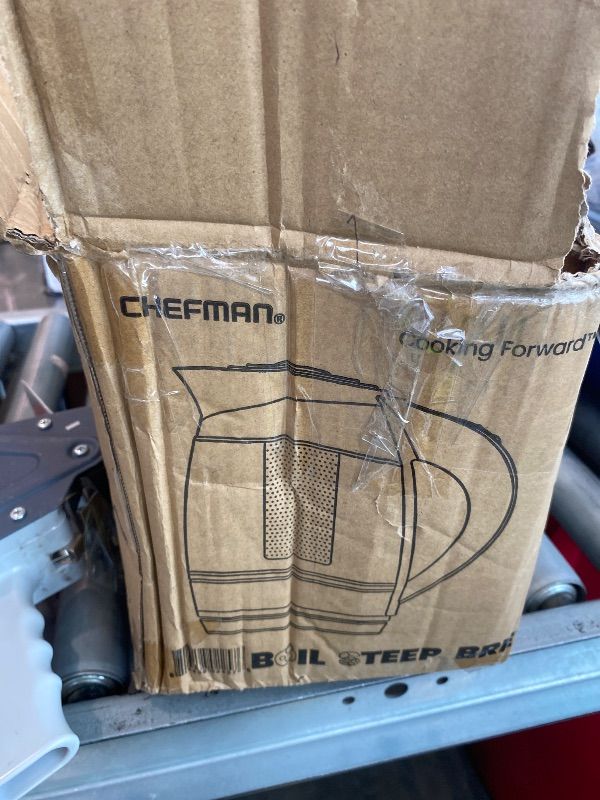 Photo 1 of *See Clerk Notes*
Chefman Electric Kettle with Temperature Control, 5 Presets LED Indicator Lights, Removable Tea Infuser, Glass Tea Kettle & Hot Water Boiler, 360° Swivel Base, BPA Free, Stainless Steel, 1.8 Liters