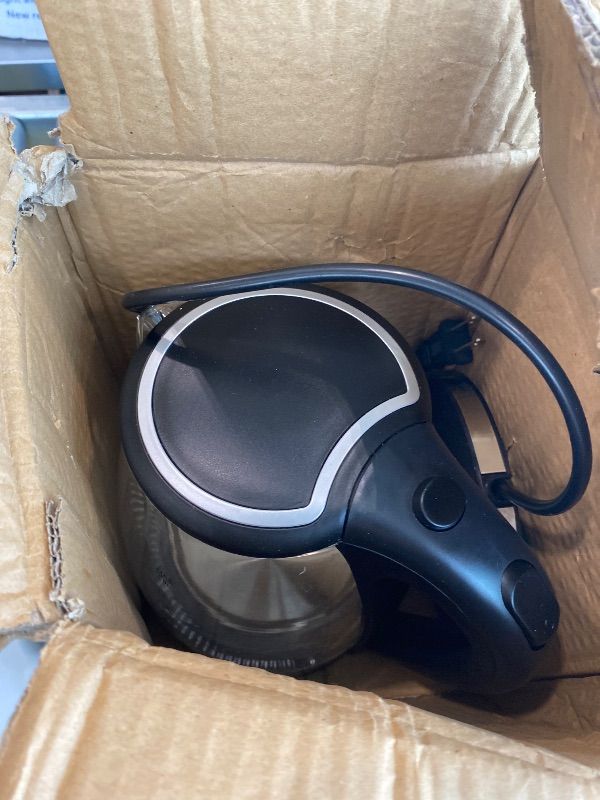 Photo 1 of *See Clerk Notes*
Chefman Electric Kettle with Temperature Control, 5 Presets LED Indicator Lights, Removable Tea Infuser, Glass Tea Kettle & Hot Water Boiler, 360° Swivel Base, BPA Free, Stainless Steel, 1.8 Liters